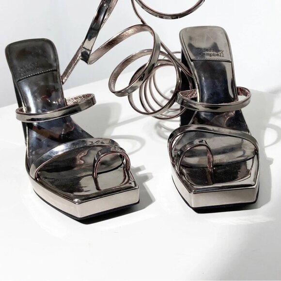 New Jeffrey Campbell silver pewter mirror finish coil slinky strappy heel sandal - Picture 5 of 7